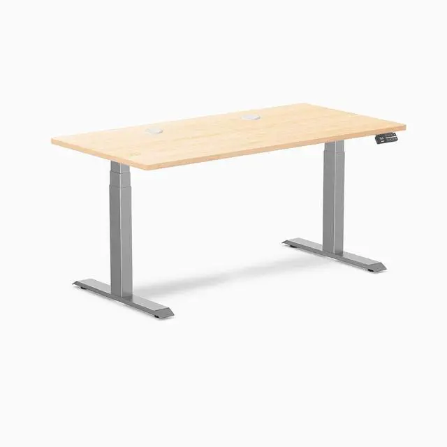 Alt view image 8 of 8 - Desky Dual Hardwood Sit Stand Desk - Maple / 60 x 30 inches with Grommets / Space Grey