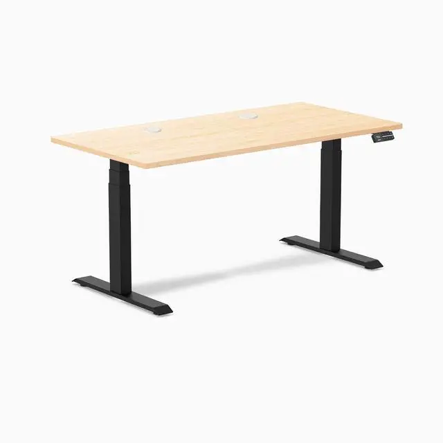 Alt view image 8 of 8 - Desky Dual Hardwood Sit Stand Desk - Maple / 60 x 30 inches with Grommets / Matte Black