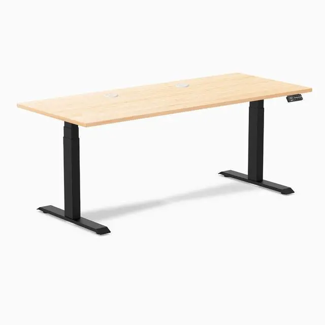 Alt view image 8 of 8 - Desky Dual Hardwood Sit Stand Desk - Maple / 72 x 30 inches with Grommets / Matte Black
