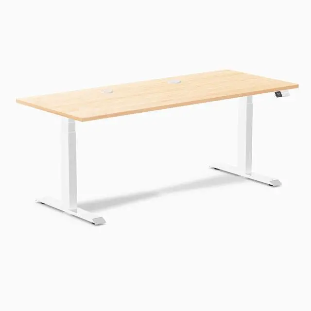 Alt view image 8 of 8 - Desky Dual Hardwood Sit Stand Desk - Maple / 72 x 30 inches with Grommets / White