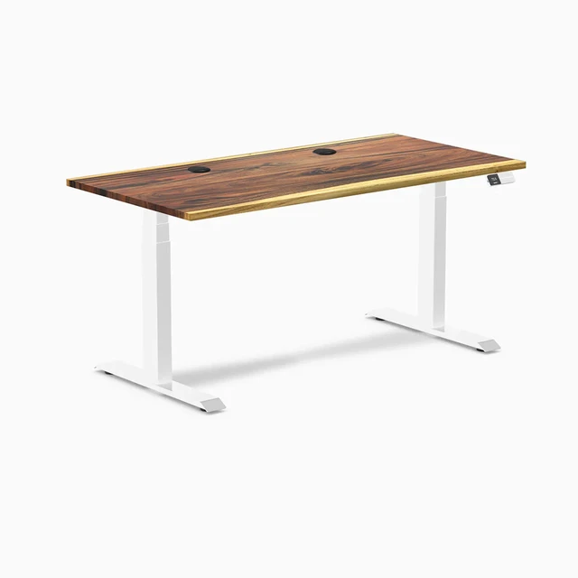 Alt view image 8 of 8 - Desky Dual Hardwood Sit Stand Desk - Saman / 60 x 30 inches with Grommets / White