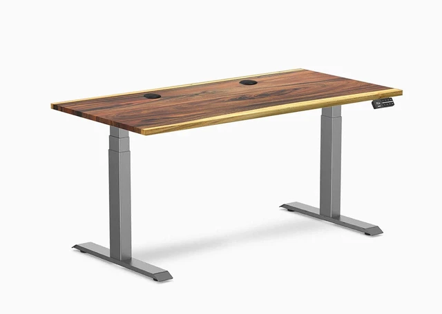 Alt view image 8 of 8 - Desky Dual Hardwood Sit Stand Desk - Saman / 60 x 30 inches with Grommets / Space Grey