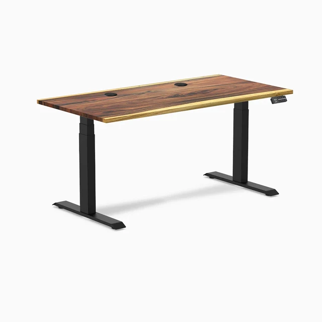 Alt view image 8 of 8 - Desky Dual Hardwood Sit Stand Desk - Saman / 60 x 30 inches with Grommets / Matte Black