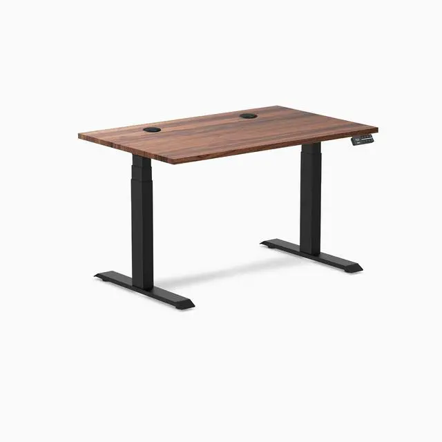 Alt view image 8 of 8 - Desky Dual Hardwood Sit Stand Desk - Walnut / 48 x 30 inches with Grommets / Matte Black