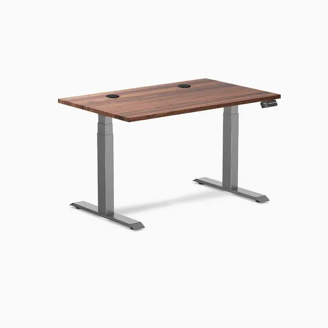 Alt view image 8 of 8 - Desky Dual Hardwood Sit Stand Desk - Walnut / 48 x 30 inches with Grommets / Space Grey