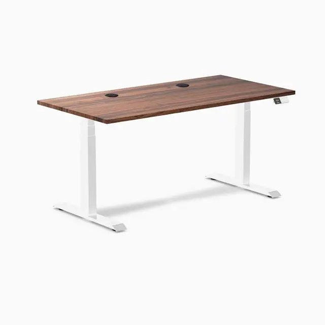 Alt view image 8 of 8 - Desky Dual Hardwood Sit Stand Desk - Walnut / 60 x 30 inches with Grommets / White