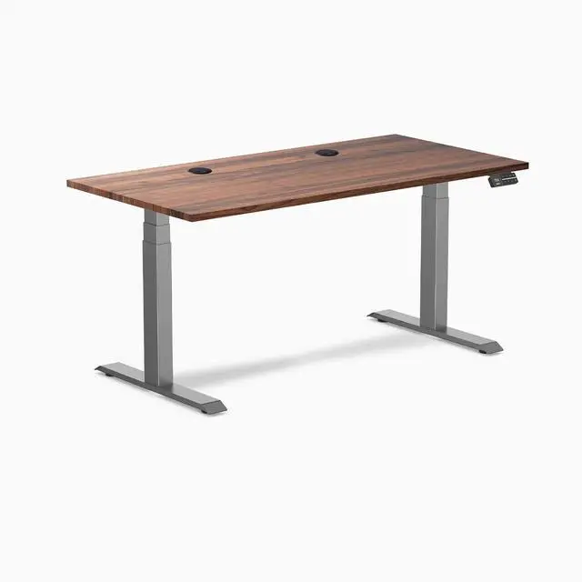 Alt view image 8 of 8 - Desky Dual Hardwood Sit Stand Desk - Walnut / 60 x 30 inches with Grommets / Space Grey