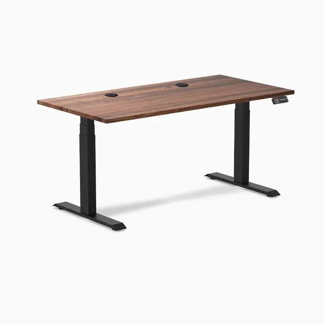 Alt view image 8 of 8 - Desky Dual Hardwood Sit Stand Desk - Walnut / 60 x 30 inches with Grommets / Matte Black