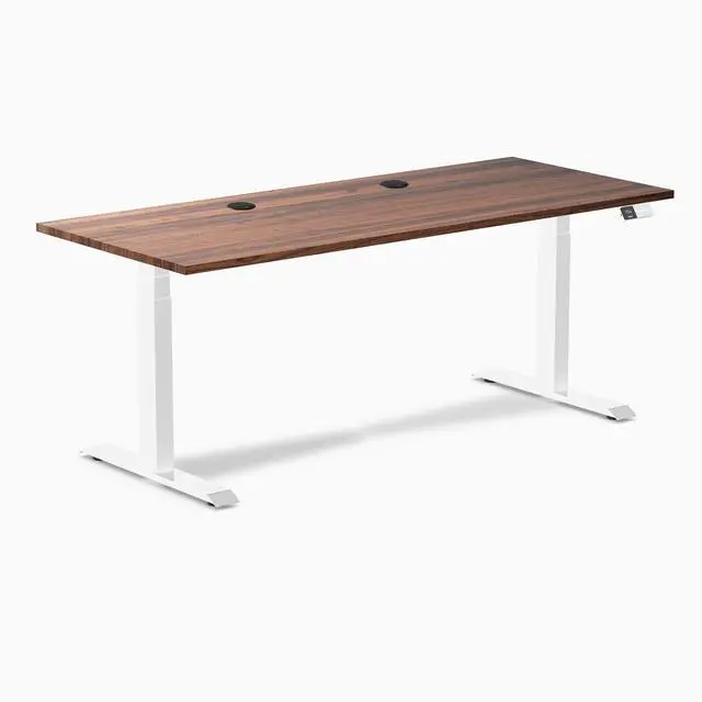 Alt view image 8 of 8 - Desky Dual Hardwood Sit Stand Desk - Walnut / 72 x 30 inches with Grommets / White