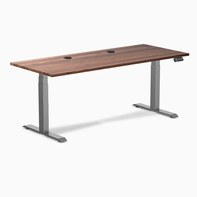 Alt view image 8 of 8 - Desky Dual Hardwood Sit Stand Desk - Walnut / 72 x 30 inches with Grommets / Space Grey