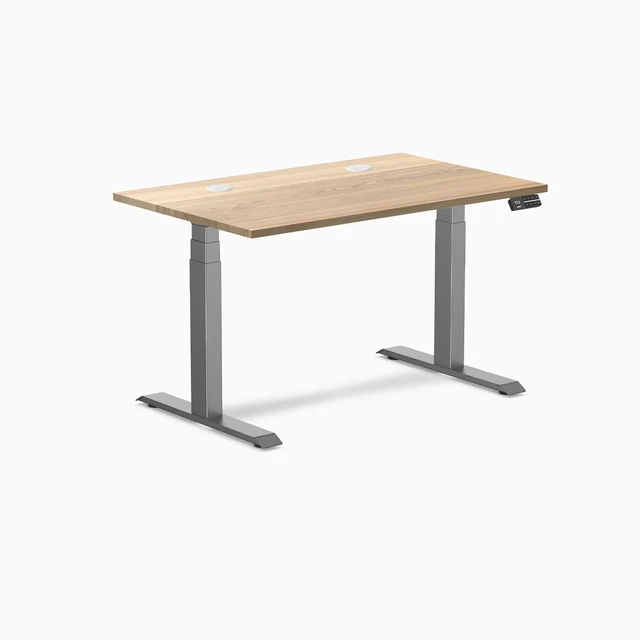 Alt view image 8 of 8 - Desky Dual Hardwood Sit Stand Desk - White Ash / 48 x 30 inches with Grommets / Space Grey