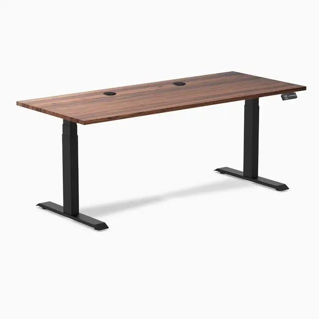 Alt view image 8 of 8 - Desky Dual Hardwood Sit Stand Desk - Walnut / 72 x 30 inches with Grommets / Matte Black
