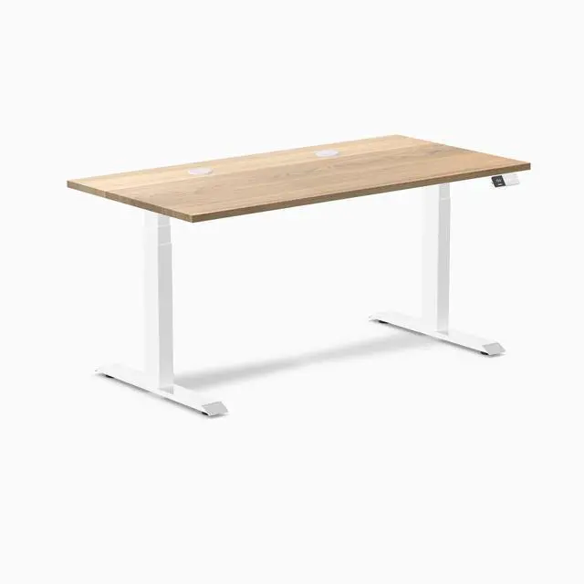 Alt view image 8 of 8 - Desky Dual Hardwood Sit Stand Desk - White Ash / 60 x 30 inches with Grommets / White