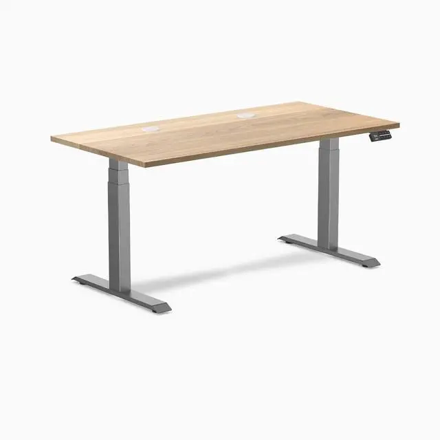 Alt view image 8 of 8 - Desky Dual Hardwood Sit Stand Desk - White Ash / 60 x 30 inches with Grommets / Space Grey