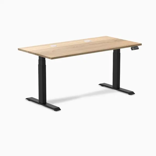 Alt view image 8 of 8 - Desky Dual Hardwood Sit Stand Desk - White Ash / 60 x 30 inches with Grommets / Matte Black
