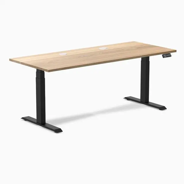 Alt view image 8 of 8 - Desky Dual Hardwood Sit Stand Desk - White Ash / 72 x 30 inches with Grommets / Matte Black