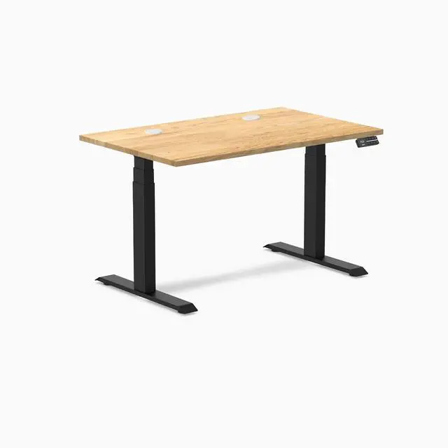 Alt view image 8 of 8 - Desky Dual Hardwood Sit Stand Desk - White Oak / 48 x 30 inches with Grommets / Matte Black