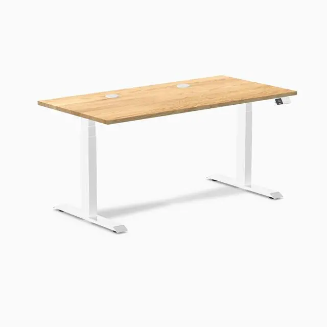 Alt view image 8 of 8 - Desky Dual Hardwood Sit Stand Desk - White Oak / 60 x 30 inches with Grommets / White