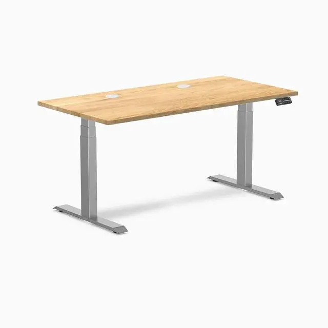 Alt view image 8 of 8 - Desky Dual Hardwood Sit Stand Desk - White Oak / 60 x 30 inches with Grommets / Space Grey
