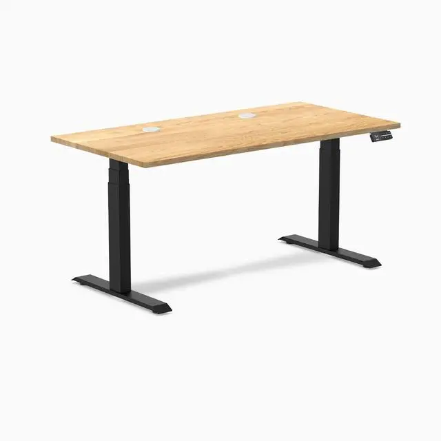 Alt view image 8 of 8 - Desky Dual Hardwood Sit Stand Desk - White Oak / 60 x 30 inches with Grommets / Matte Black