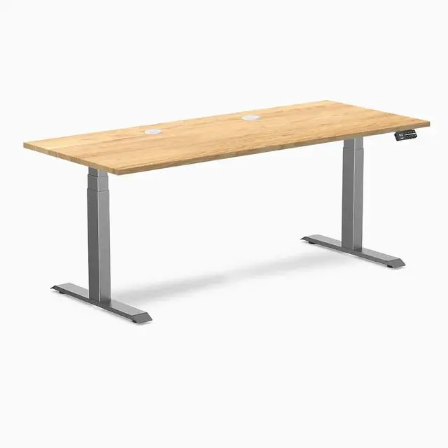 Alt view image 8 of 8 - Desky Dual Hardwood Sit Stand Desk - White Oak / 72 x 30 inches with Grommets / Space Grey