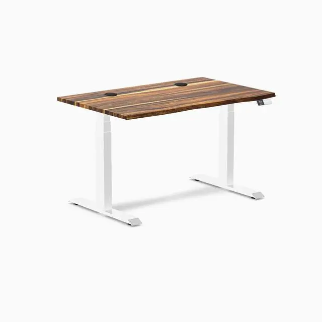 Alt view image 8 of 8 - Desky Dual Hardwood Sit Stand Desk - Pheasantwood / 48 x 30 inches with Grommets / White