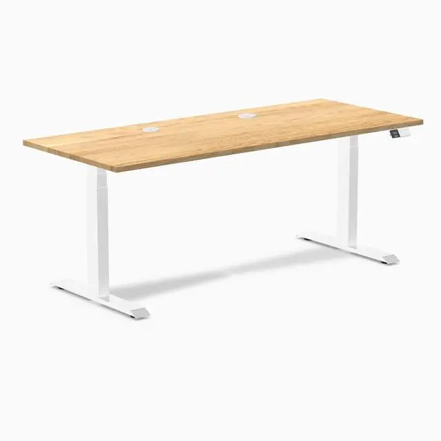 Alt view image 8 of 8 - Desky Dual Hardwood Sit Stand Desk - White Oak / 72 x 30 inches with Grommets / White
