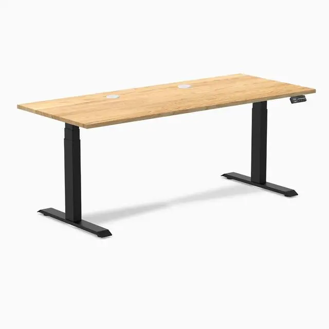 Alt view image 8 of 8 - Desky Dual Hardwood Sit Stand Desk - White Oak / 72 x 30 inches with Grommets / Matte Black