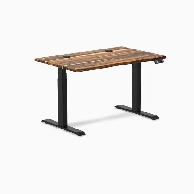Alt view image 8 of 8 - Desky Dual Hardwood Sit Stand Desk - Pheasantwood / 48 x 30 inches with Grommets / Matte Black