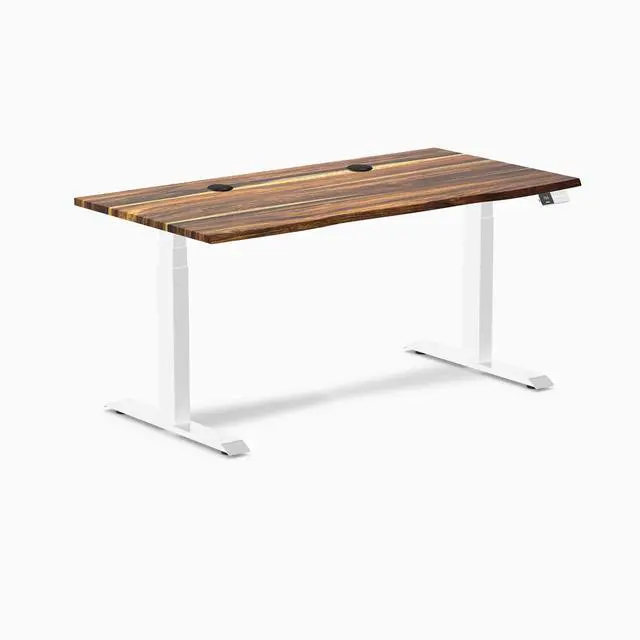 Alt view image 8 of 8 - Desky Dual Hardwood Sit Stand Desk - Pheasantwood / 60 x 30 inches with Grommets / White