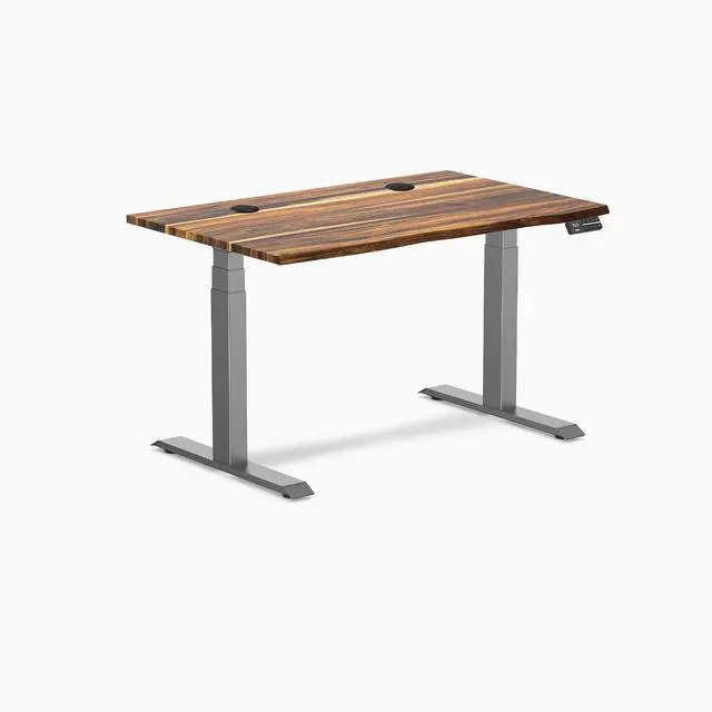 Alt view image 8 of 8 - Desky Dual Hardwood Sit Stand Desk - Pheasantwood / 48 x 30 inches with Grommets / Space Grey