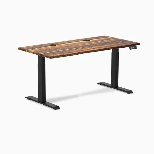Alt view image 8 of 8 - Desky Dual Hardwood Sit Stand Desk - Pheasantwood / 60 x 30 inches with Grommets / Matte Black