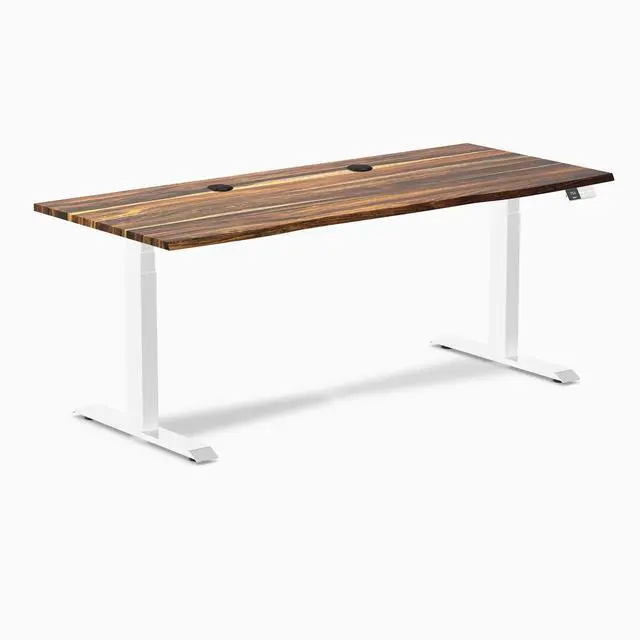 Alt view image 8 of 8 - Desky Dual Hardwood Sit Stand Desk - Pheasantwood / 72 x 30 inches with Grommets / White