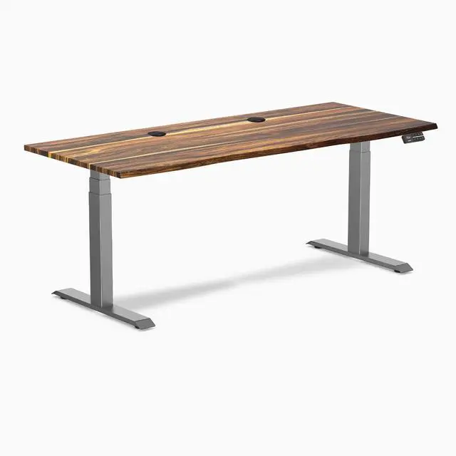 Alt view image 8 of 8 - Desky Dual Hardwood Sit Stand Desk - Pheasantwood / 72 x 30 inches with Grommets / Space Grey