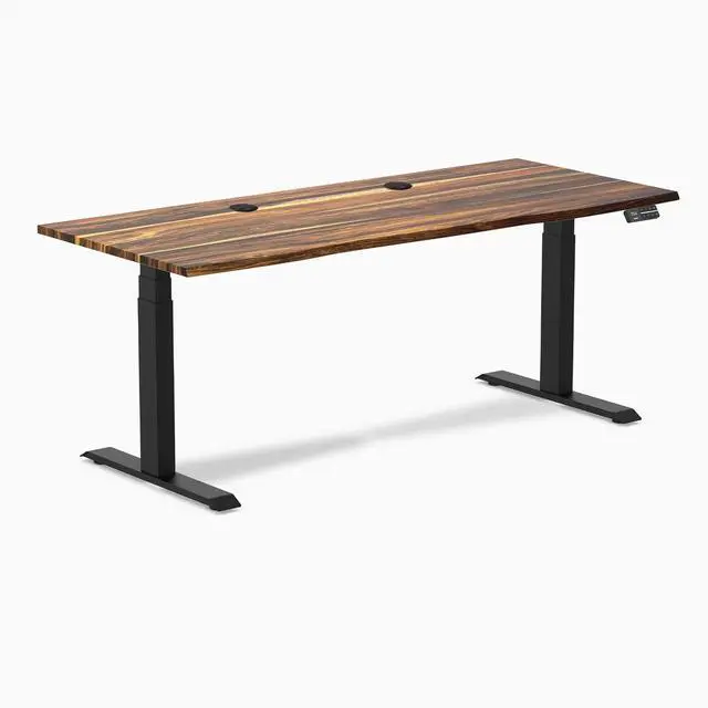Alt view image 8 of 8 - Desky Dual Hardwood Sit Stand Desk - Pheasantwood / 72 x 30 inches with Grommets / Matte Black