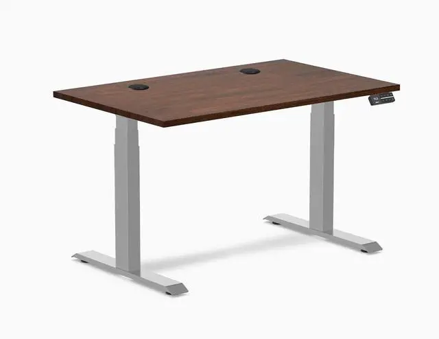 Alt view image 8 of 14 - Desky Dual Rubberwood Sit Stand Desk - Red Walnut / 48 x 30 inches with Grommets / Grey