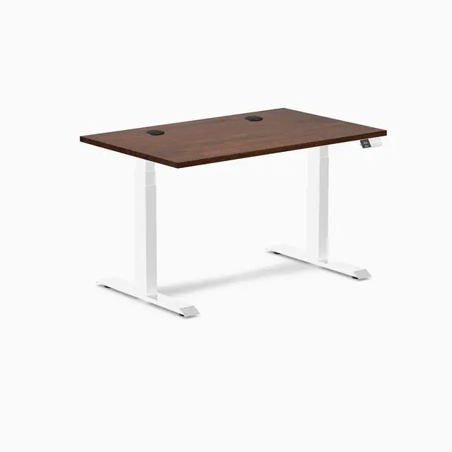 Alt view image 8 of 14 - Desky Dual Rubberwood Sit Stand Desk - Red Walnut / 48 x 30 inches with Grommets / White
