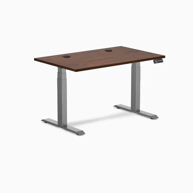 Alt view image 8 of 14 - Desky Dual Rubberwood Sit Stand Desk - Red Walnut / 48 x 30 inches with Grommets / Space Grey