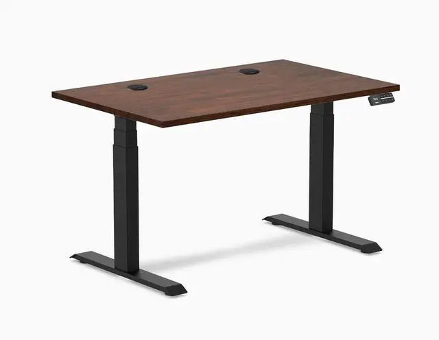 Alt view image 8 of 14 - Desky Dual Rubberwood Sit Stand Desk - Red Walnut / 48 x 30 inches with Grommets / Matte Black