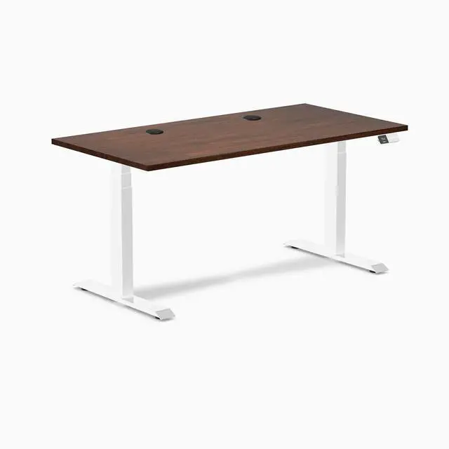 Alt view image 8 of 14 - Desky Dual Rubberwood Sit Stand Desk - Red Walnut / 60 x 30 inches with Grommets / White