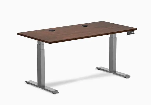Alt view image 8 of 14 - Desky Dual Rubberwood Sit Stand Desk - Red Walnut / 60 x 30 inches with Grommets / Space Grey