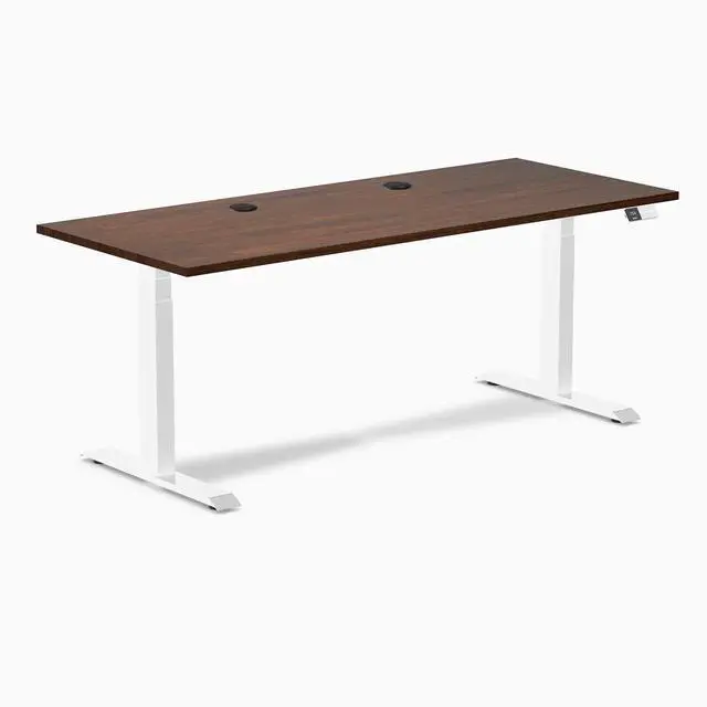 Alt view image 8 of 14 - Desky Dual Rubberwood Sit Stand Desk - Red Walnut / 72 x 30 inches with Grommets / White