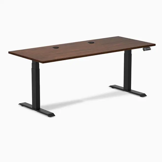 Alt view image 8 of 14 - Desky Dual Rubberwood Sit Stand Desk - Red Walnut / 72 x 30 inches with Grommets / Matte Black