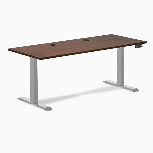 Alt view image 8 of 14 - Desky Dual Rubberwood Sit Stand Desk - Red Walnut / 72 x 30 inches with Grommets / Grey