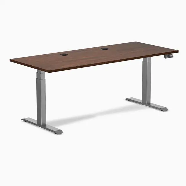 Alt view image 8 of 14 - Desky Dual Rubberwood Sit Stand Desk - Red Walnut / 72 x 30 inches with Grommets / Space Grey