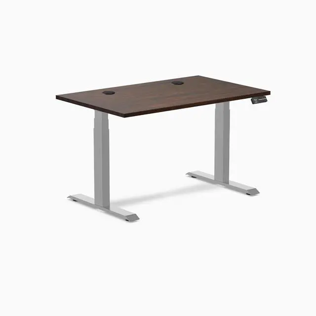 Alt view image 8 of 14 - Desky Dual Rubberwood Sit Stand Desk - Dark Walnut / 48 x 30 inches with Grommets / Grey
