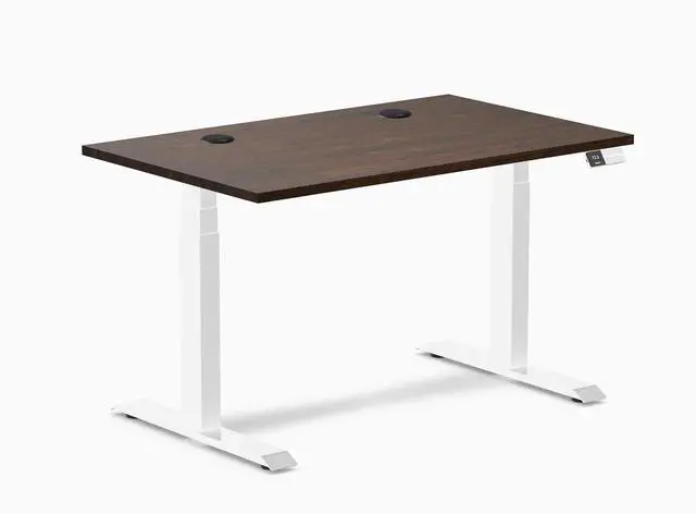 Alt view image 8 of 14 - Desky Dual Rubberwood Sit Stand Desk - Dark Walnut / 48 x 30 inches with Grommets / White