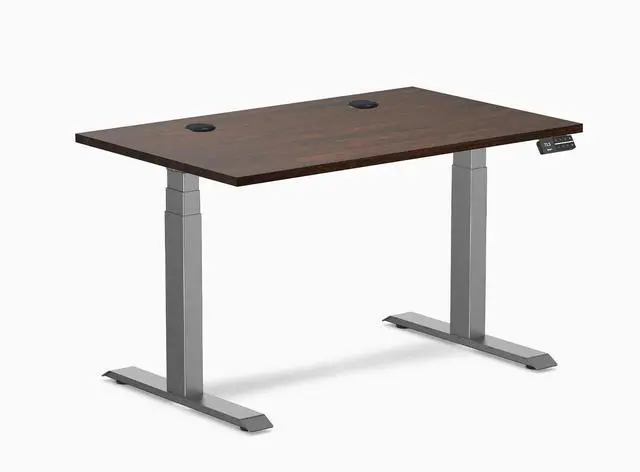 Alt view image 8 of 14 - Desky Dual Rubberwood Sit Stand Desk - Dark Walnut / 48 x 30 inches with Grommets / Space Grey