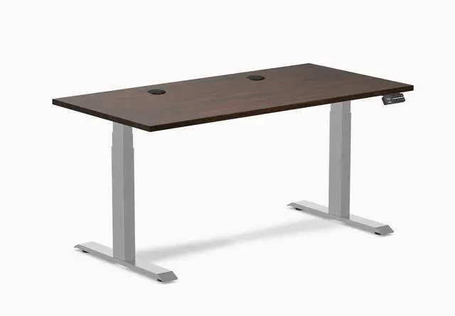 Alt view image 8 of 14 - Desky Dual Rubberwood Sit Stand Desk - Dark Walnut / 60 x 30 inches with Grommets / Grey