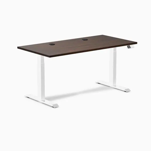 Alt view image 8 of 14 - Desky Dual Rubberwood Sit Stand Desk - Dark Walnut / 60 x 30 inches with Grommets / White